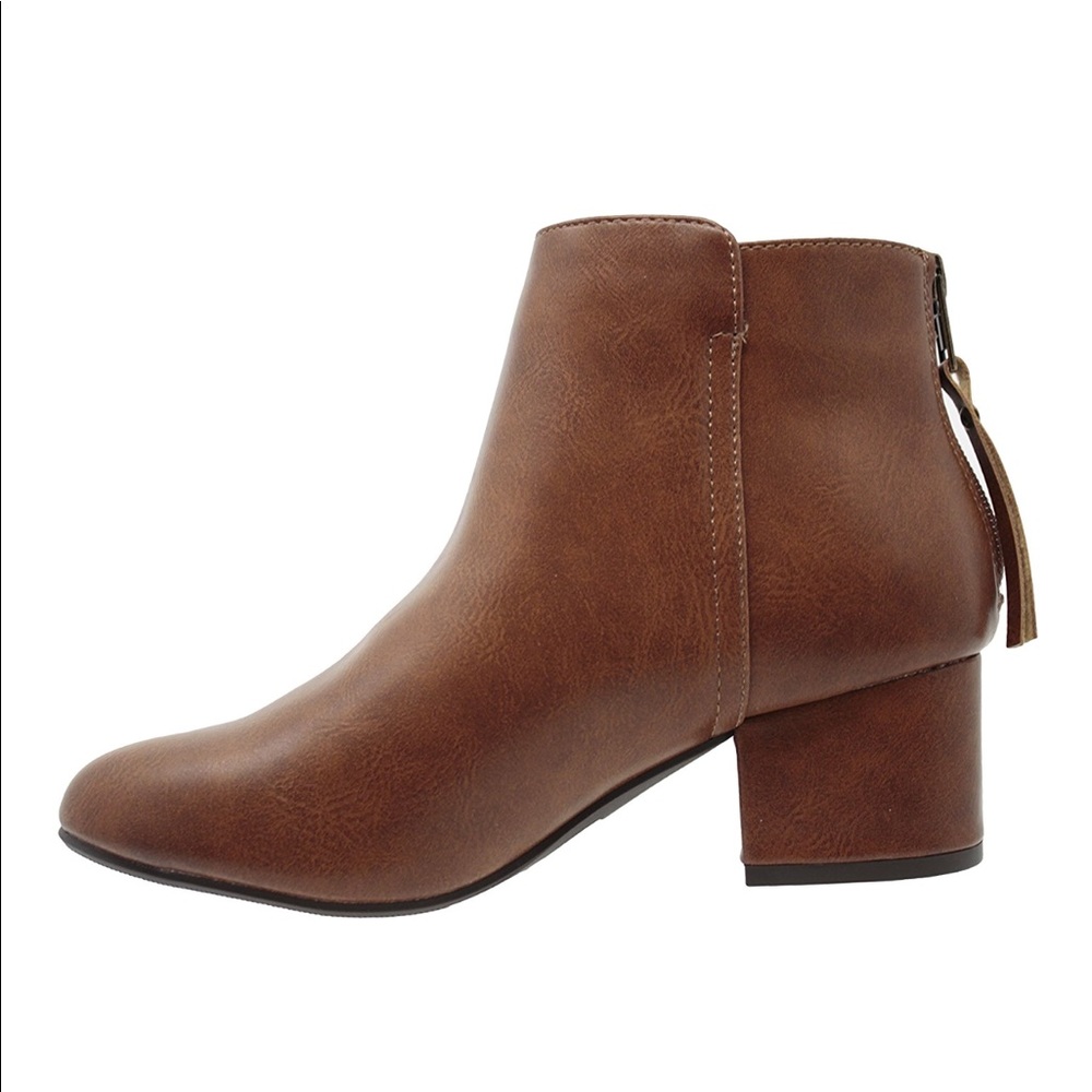 Cognac Back Zipper Block Heel Booties - Picture 7 of 8